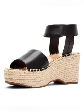 NWT Frye and Co Leather Amber Espadrille Wedge Frye in Black 5.5 Platform Boho